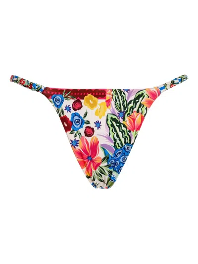 Agua Bendita Floral-patchwork Bikini Bottom In Multi