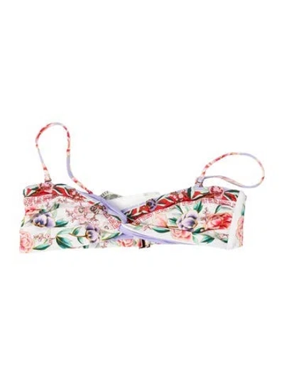 Pre-owned Agua Bendita Floral Print Beaded Accents Top In Multicolor