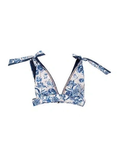 Pre-owned Agua Bendita Floral Print Beaded Accents Top W/ Tags In Blue