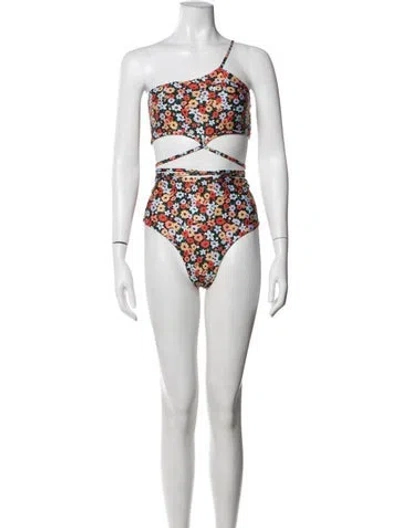 Pre-owned Agua Bendita Floral Print Bikini W/ Tags In Black