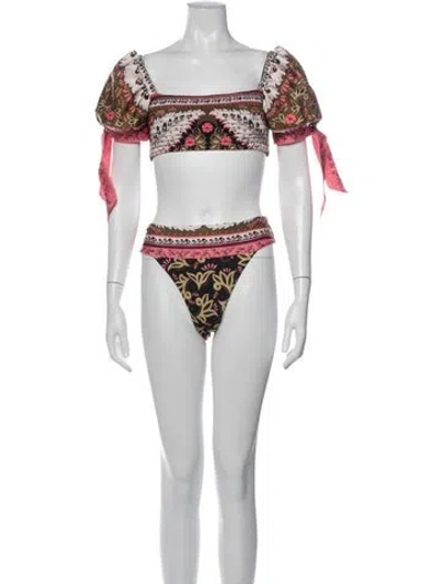 Pre-owned Agua Bendita Floral Print Bikini W/ Tags In Neutrals