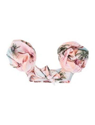 Pre-owned Agua Bendita Floral Print Bow Accents Top W/ Tags In Pink