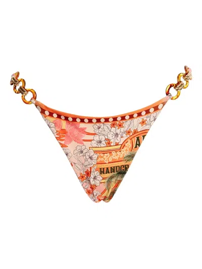 Agua Bendita Floral-print Chain-embellished Bikini Bottoms In Multi
