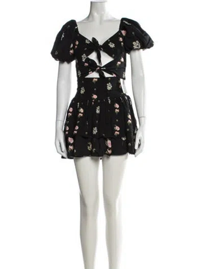 Pre-owned Agua Bendita Floral Print Cutout Accent Skirt Set In Black