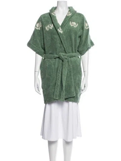 Pre-owned Agua Bendita Floral Print Embroidered Accent Robe In Green