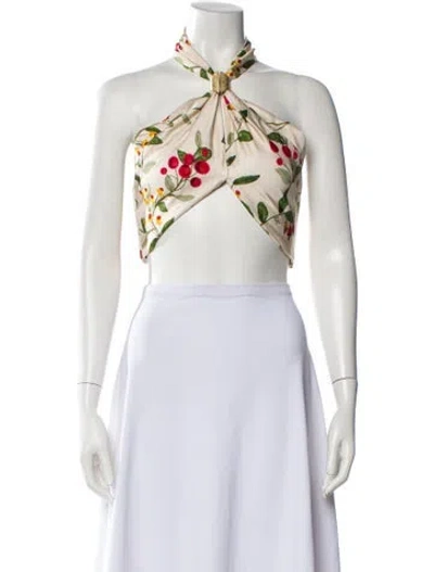 Pre-owned Agua Bendita Floral Print Halterneck Crop Top In Neutral