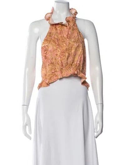 Pre-owned Agua Bendita Floral Print Halterneck Crop Top In Neutral