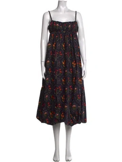 Pre-owned Agua Bendita Floral Print Long Dress In Black