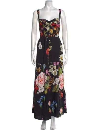 Pre-owned Agua Bendita Floral Print Long Dress In Black