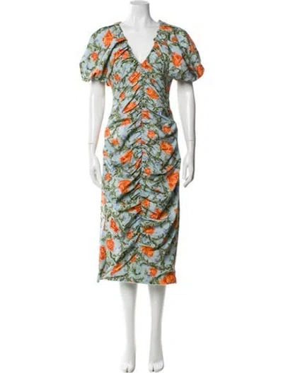 Pre-owned Agua Bendita Floral Print Long Dress In Blue