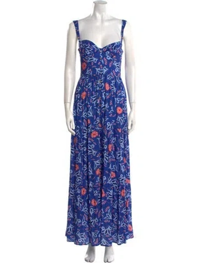 Pre-owned Agua Bendita Floral Print Long Dress In Blue