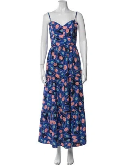 Pre-owned Agua Bendita Floral Print Long Dress In Blue