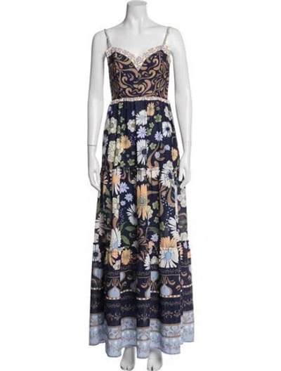 Pre-owned Agua Bendita Floral Print Long Dress In Blue