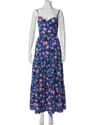 Pre-owned Agua Bendita Floral Print Long Dress In Blue