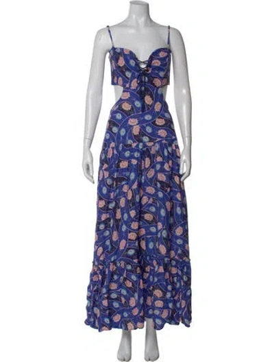 Pre-owned Agua Bendita Floral Print Long Dress In Blue