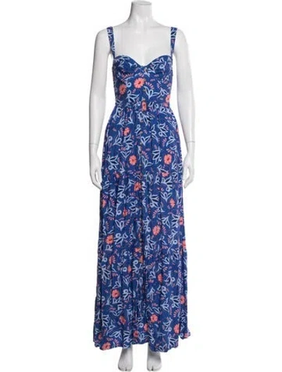 Pre-owned Agua Bendita Floral Print Long Dress In Blue