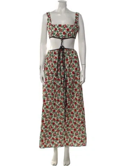 Pre-owned Agua Bendita Floral Print Long Dress In Green