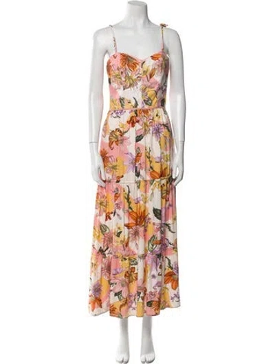 Pre-owned Agua Bendita Floral Print Long Dress In Neutral