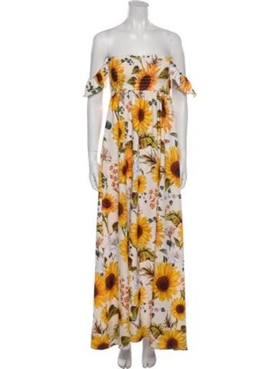 Pre-owned Agua Bendita Floral Print Long Dress In Neutral