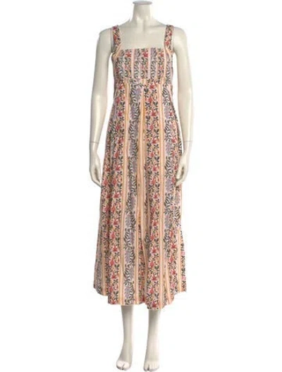Pre-owned Agua Bendita Floral Print Long Dress In Neutral