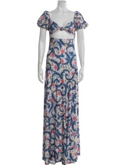 Pre-owned Agua Bendita Floral Print Long Dress In Neutrals