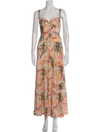 Pre-owned Agua Bendita Floral Print Long Dress In Orange