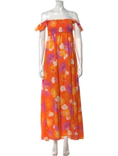 Pre-owned Agua Bendita Floral Print Long Dress In Orange