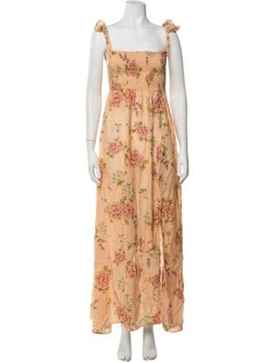 Pre-owned Agua Bendita Floral Print Long Dress In Orange