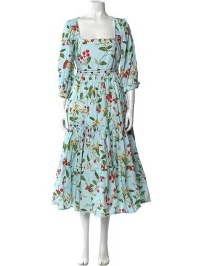 Pre-owned Agua Bendita Floral Print Long Dress W/ Tags In Blue