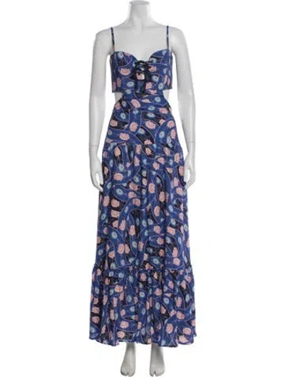 Pre-owned Agua Bendita Floral Print Long Dress W/ Tags In Blue