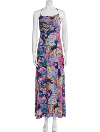 Pre-owned Agua Bendita Floral Print Long Dress W/ Tags In Multi
