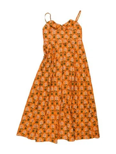Pre-owned Agua Bendita Floral Print Long Dress W/ Tags In Orange