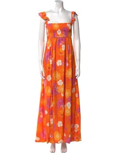Pre-owned Agua Bendita Floral Print Long Dress W/ Tags In Orange