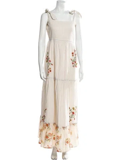 Pre-owned Agua Bendita Floral Print Long Dress In White