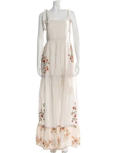 Pre-owned Agua Bendita Floral Print Long Dress In White