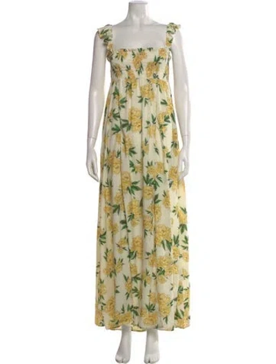 Pre-owned Agua Bendita Floral Print Long Dress In Yellow