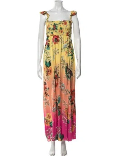 Pre-owned Agua Bendita Floral Print Long Dress In Yellow