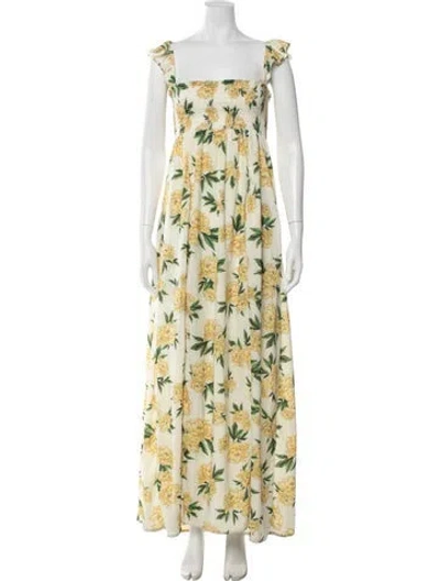 Pre-owned Agua Bendita Floral Print Long Dress In Yellow