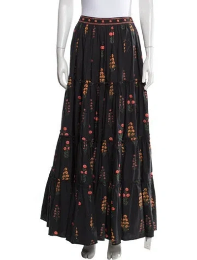 Pre-owned Agua Bendita Floral Print Long Skirt In Black