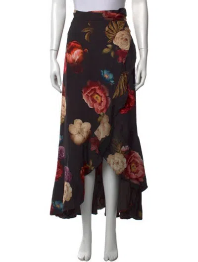 Pre-owned Agua Bendita Floral Print Long Skirt In Black