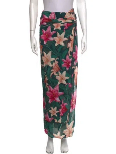 Pre-owned Agua Bendita Floral Print Long Skirt In Green