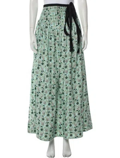 Pre-owned Agua Bendita Floral Print Long Skirt In Green