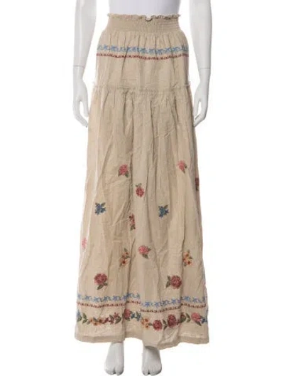 Pre-owned Agua Bendita Floral Print Long Skirt In Green