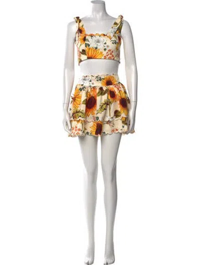 Pre-owned Agua Bendita Floral Print Long Skirt In Neutrals