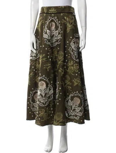 Pre-owned Agua Bendita Floral Print Long Skirt W/ Tags In Green