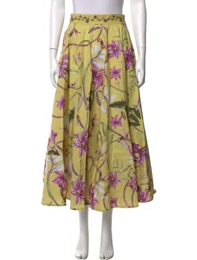 Pre-owned Agua Bendita Floral Print Long Skirt W/ Tags In Green/yellow