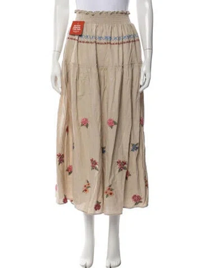 Pre-owned Agua Bendita Floral Print Long Skirt W/ Tags In Neutrals