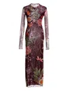 Agua Bendita Floral-print Mesh Maxi Dress In Brown