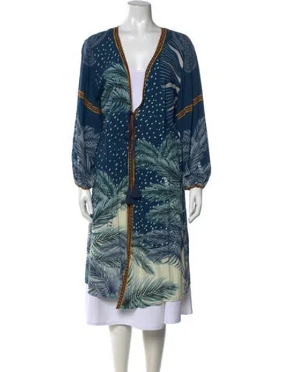 Pre-owned Agua Bendita Floral Print Midi Length Dress In Blue