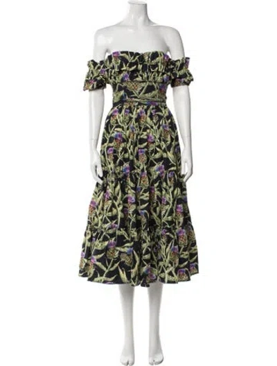 Pre-owned Agua Bendita Floral Print Midi Length Dress In Green